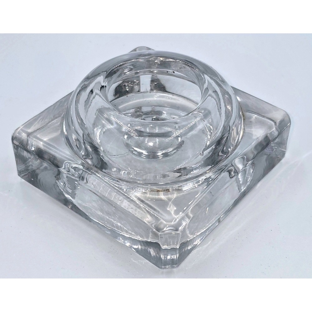 Vintage‎ Inkwell Solid Clear Square Glass Desk Accessory Paperweight Art Deco